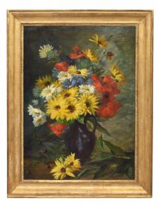 DIPINTI DI FIORI CON MARGHERITE, ROZIER JULES, OLIO SU TELA, QUADRI ANTICHI, DELL'800. (QF670)